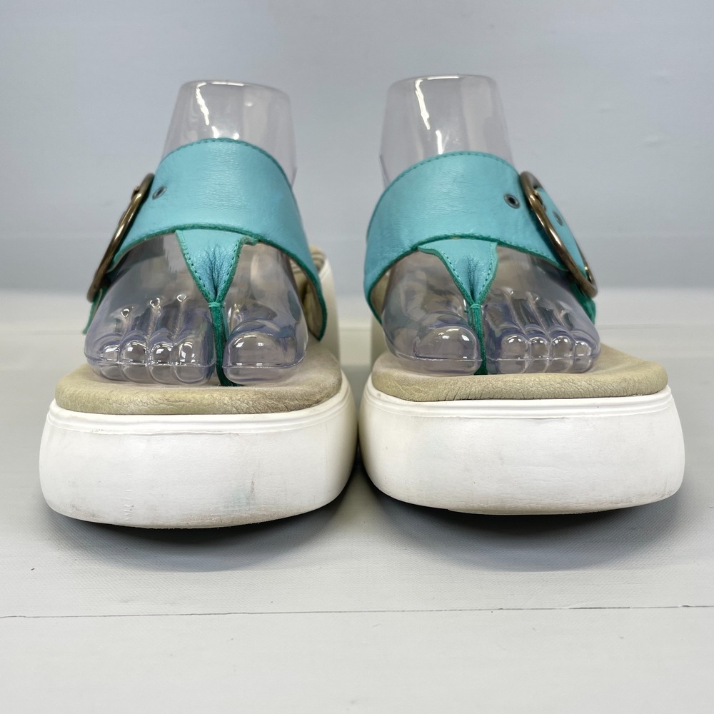 Fly London Dafi Wedge Sandals Womens Size 41 US 10 Blue Leather Buckle Shoes - Picture 3 of 10
